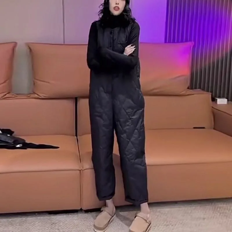Autumn Winter Cotton Jumpsuits Women 2025  New Fashion Loose Casual Overalls Pants Long Sleeve Two-Piece Suit Female