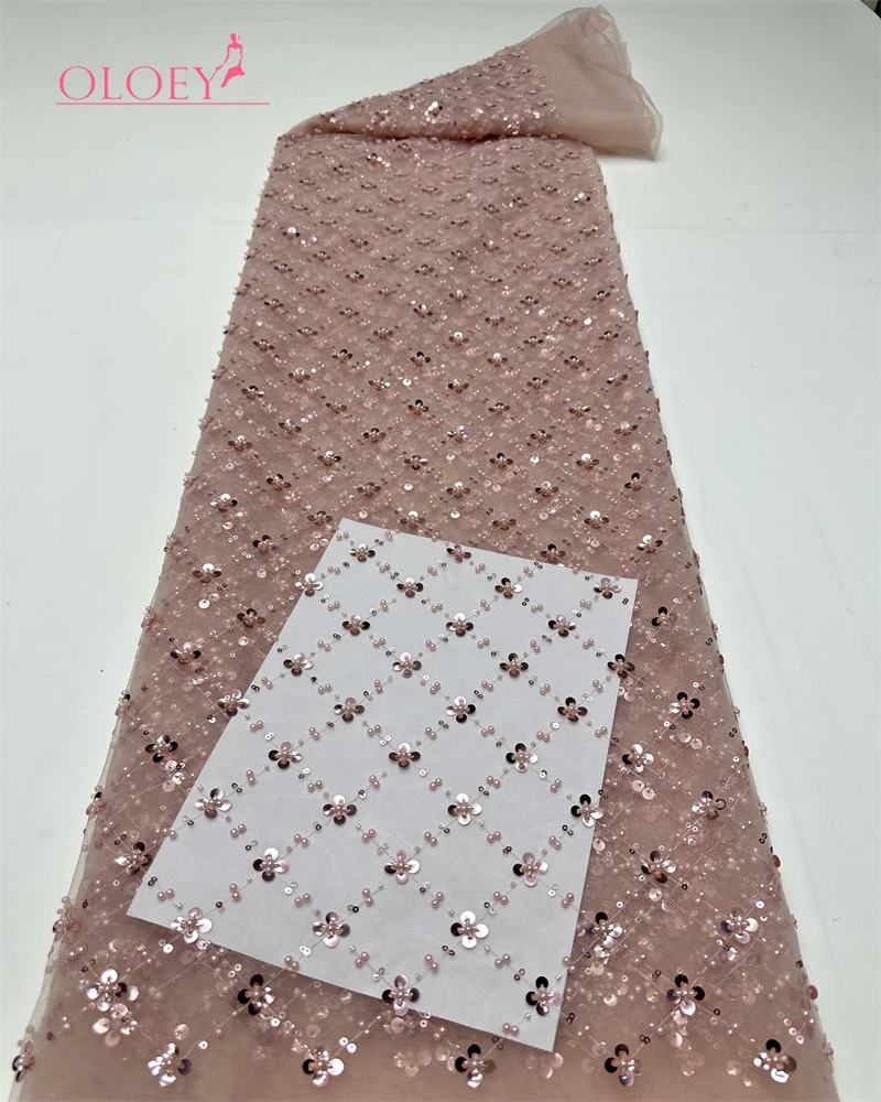 

Роскошная французская сетчатая кружевная ткань OLOEY с бисером, 2026, высококачественное африканское нигерийское кружево с пайетками для женских свадебных и праздничных платьев