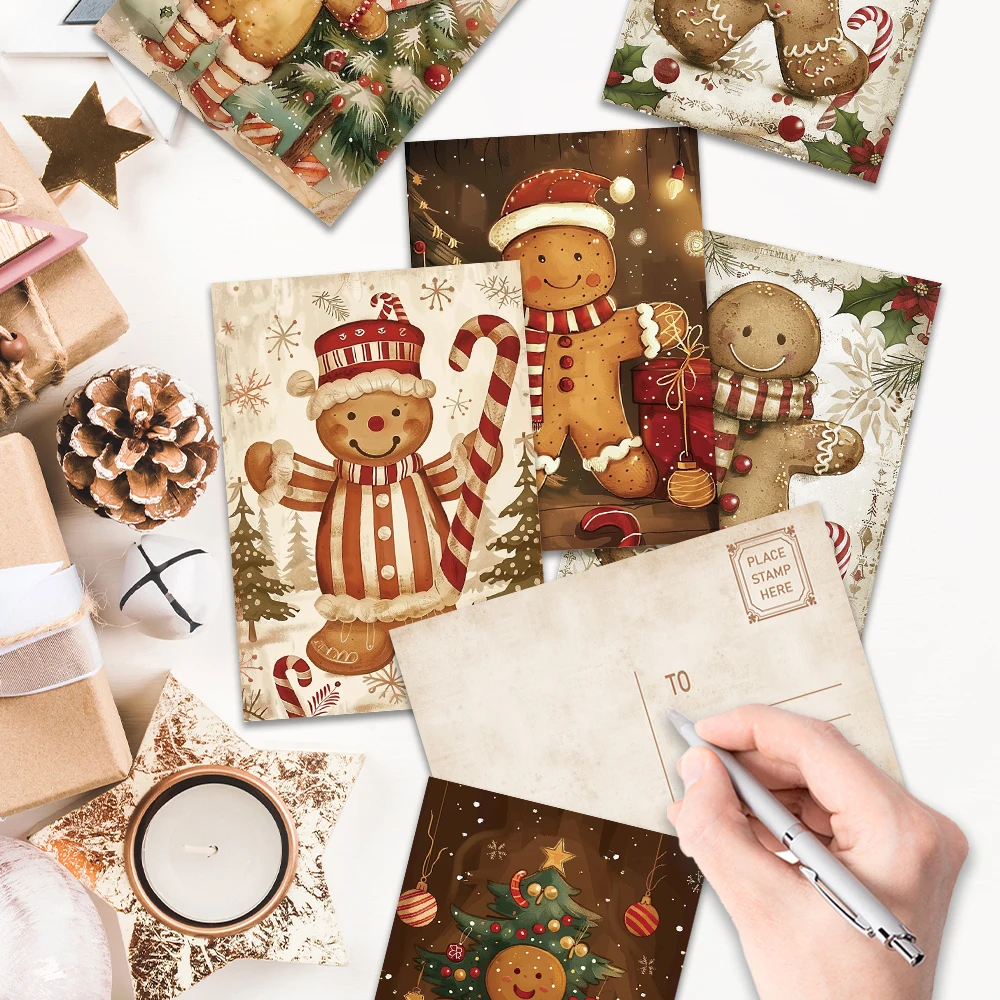 16-teiliges Vintage-Weihnachts-Lebkuchenmann-Postkartenset, Geschenk für Halloween-Lehrer, Geschenk für den Schulanfang, hochwertiger Karton – Detail 1