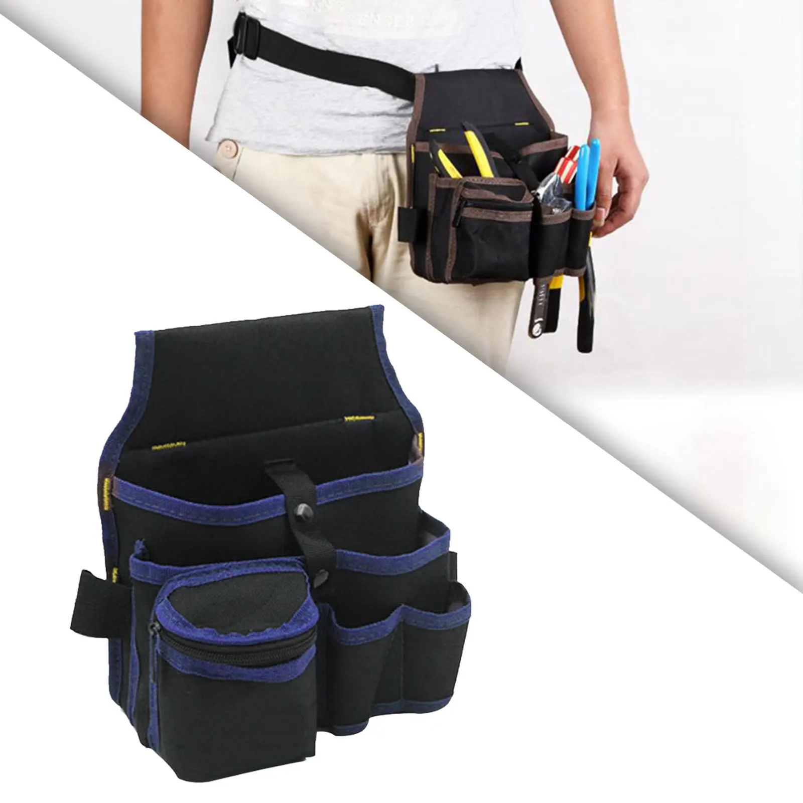 Gardening Tool Waist Bag Belt Waterproof Practical Tool Belt Pouch Carpenter blue edges