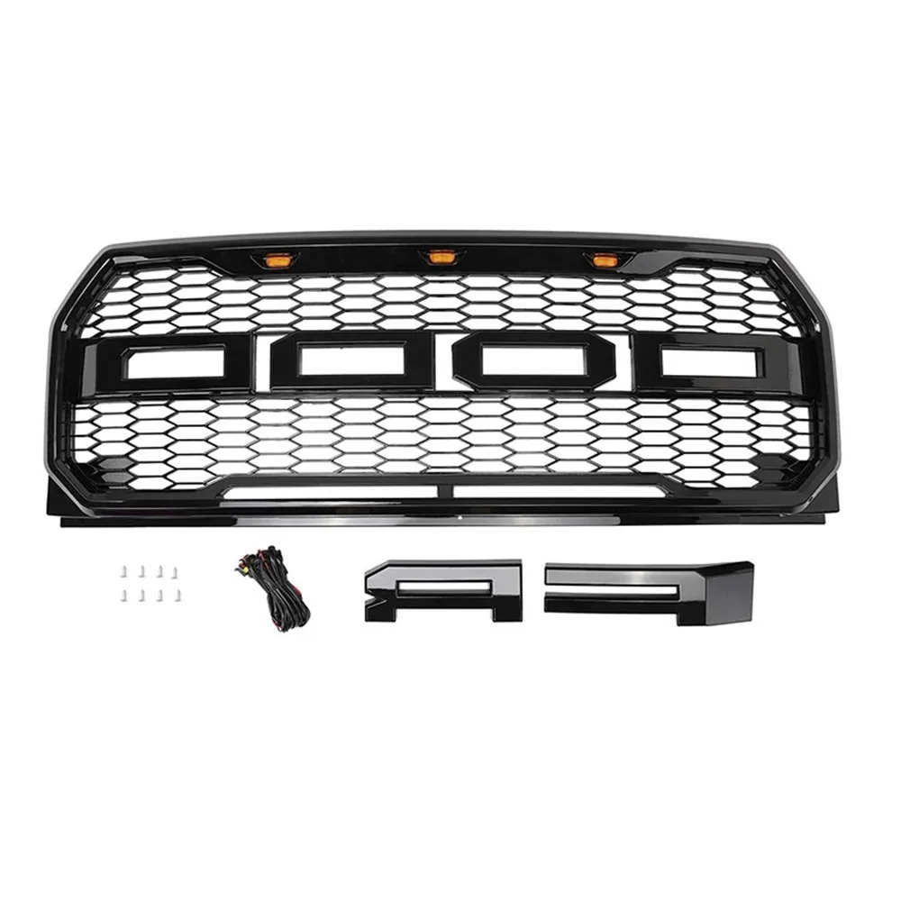 Raptor Style Front Bumper Grille Front Racing Grills Mesh With LED Light Modified Accessories Fit For Ford F150 2015~2017