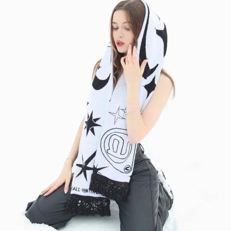 

Winter Y2k Fashion Harajuku Hip Hop women Scarf Streetwear Black Knit Space Odyssey Goth Shawl Scarves Warm Unisex Accessories