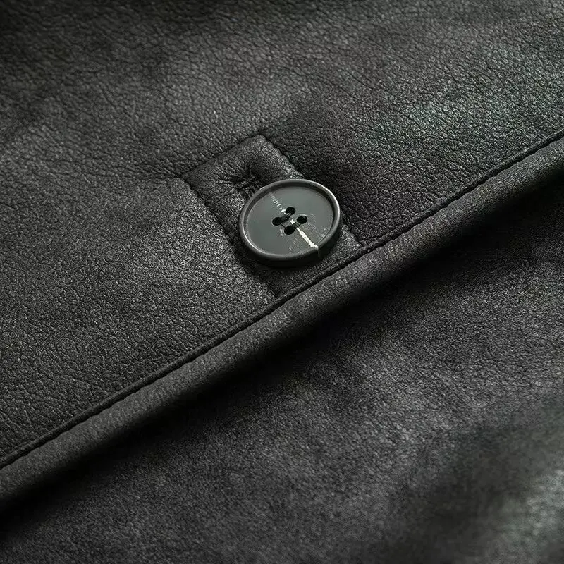 DiYiG WOMAN 2025 Zimowa Nowa Moda Kurtka ze Sztucznej Skóry Elegancka Klapa Uniwersalny Guzik Długi Rękaw Kurtka Odzież Wierzchnia Mujer