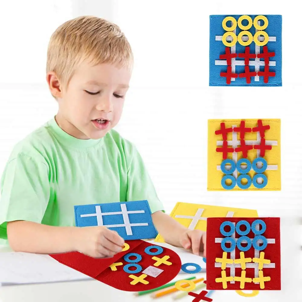 Creative Portable Felt Checkerboard Toys Kids Early Education Puzzle Tic-tac-toe Board Mini Circle Cross Chess Game Party Toys