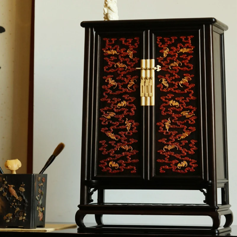 Purple sandalwood inlaid Burmese boxwood double-layer rounded corner, storage cabinet, redwood antique collection