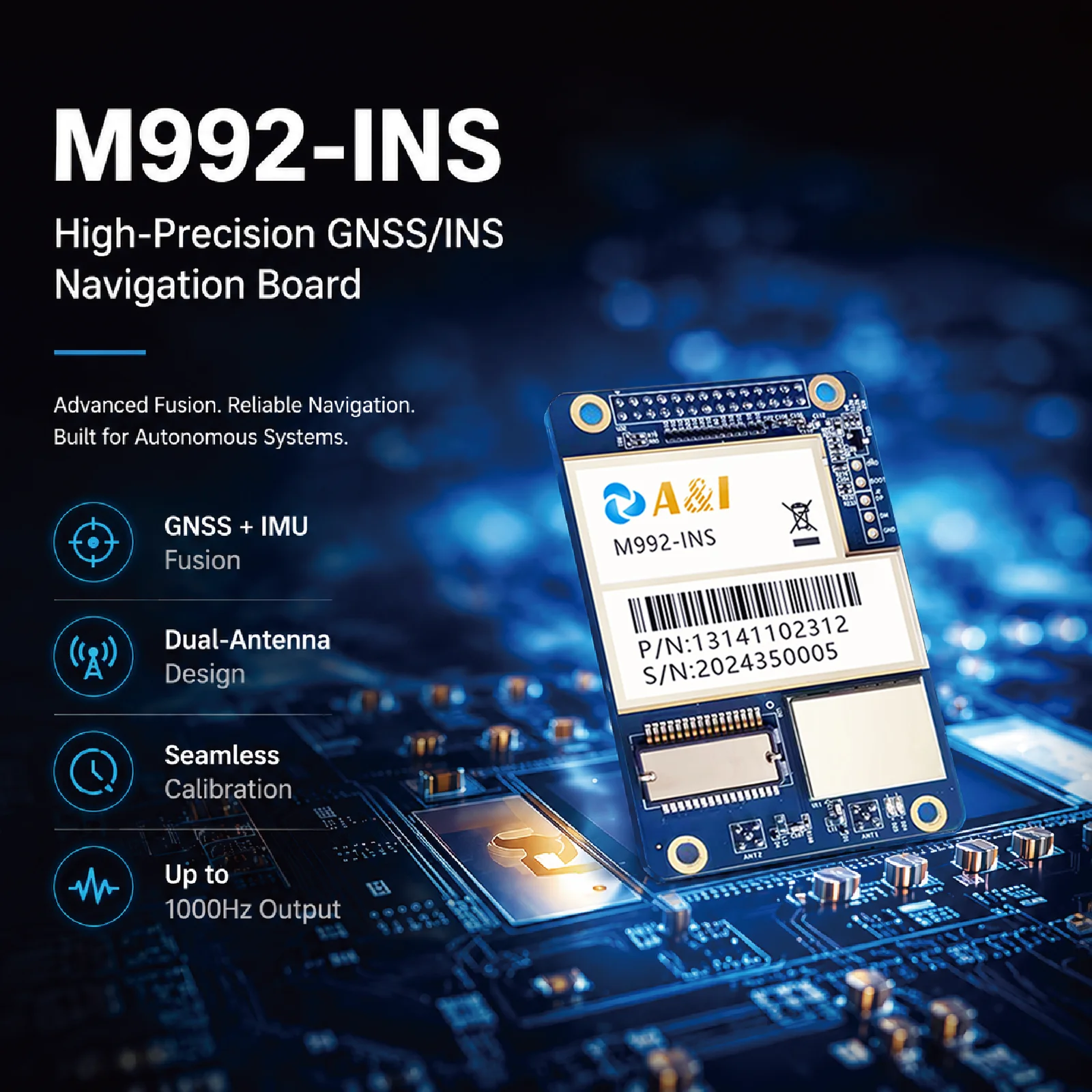 M992 INS GNSS board dual antenna tight coupled seamless calibration cm high precision positioning module rtk g