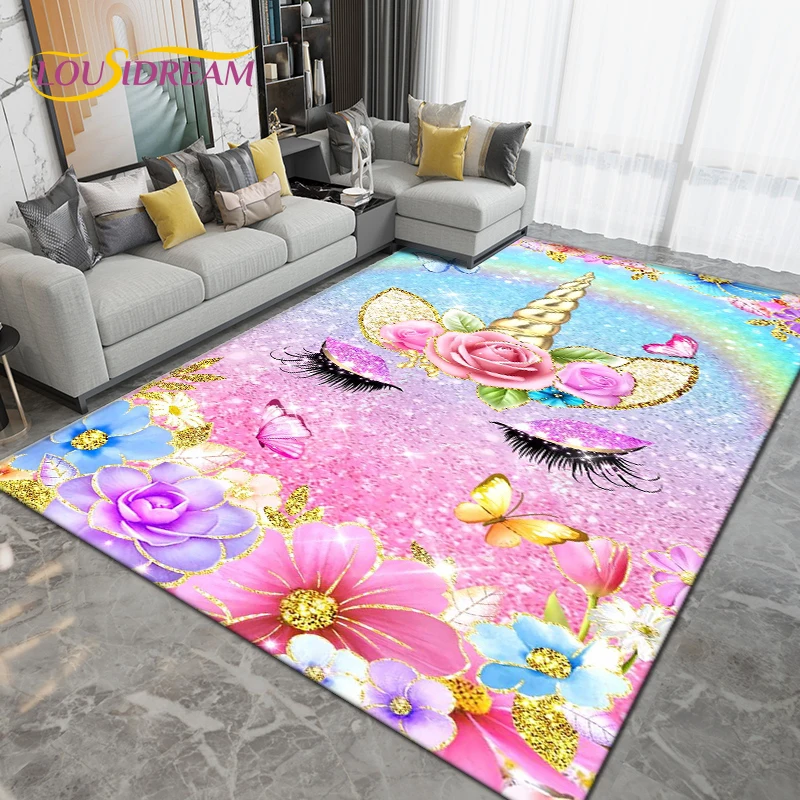 

Cartoon Cute Unicorn Area Rug,Carpet Rug for Living Room Children's Room Decoration,Kids Play Crawl Soft Non-slip Floor Mat Gift