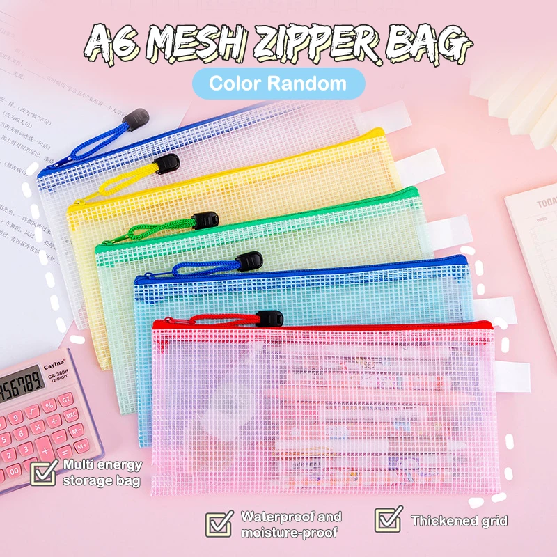 Impermeável Multi-Purpose Mesh File Bag, Tote de armazenamento transparente, Student Data Bag, papelaria Student, Material de escritório