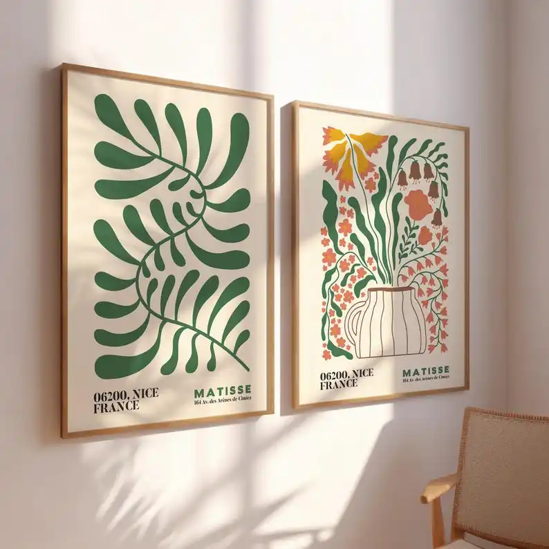 2 piezas de impresiones modernas de arte de pared en lienzo con diseño de mercado de flores, pósteres de arte de pared de flores estilo bohemio sin marco para decoración de pared de dormitorio y sala de estar