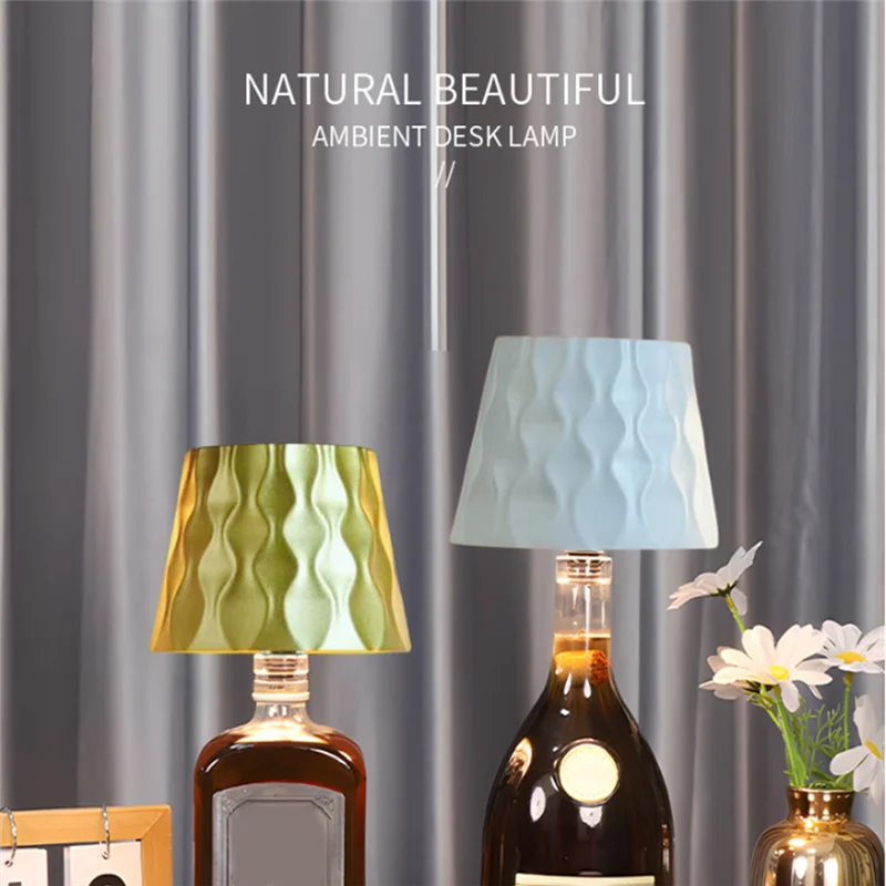 ABXF-USB充電式LEDワインボトルテーブルランプ タッチコントロール 3色 無段階調光 リップルワインボトルテーブルランプ ホワイト