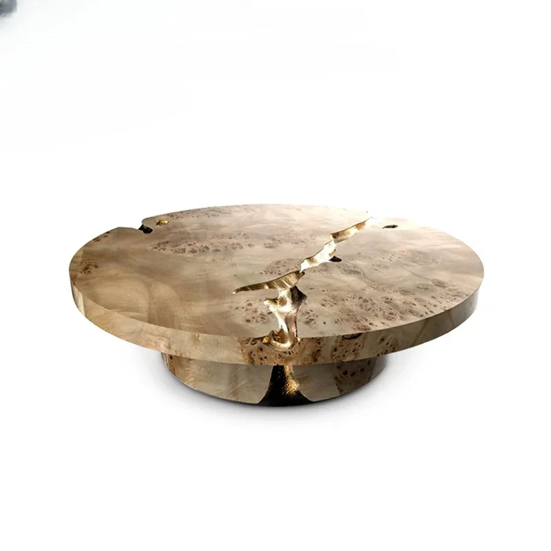 Natural  copper modern large round wood designer luxury center coffee table