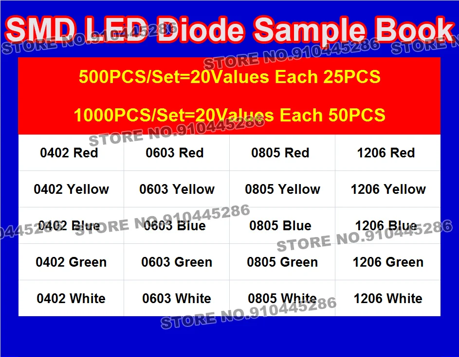 20 القيم 600 قطعة 1200 قطعة مصلحة الارصاد الجوية LED ديود عينة كتاب 0402 0603 0805 1206 أحمر أصفر أزرق أخضر أبيض الباعثة للضوء خرزة مصباح