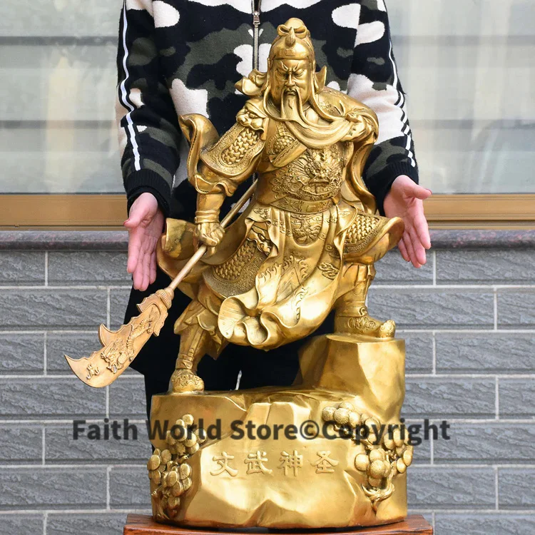 

73CM large Huge-HOME SHOP hall lobby efficacious Talisman Money Drawing god of wealth GOLD Guan gong Guandi brass art sculpture