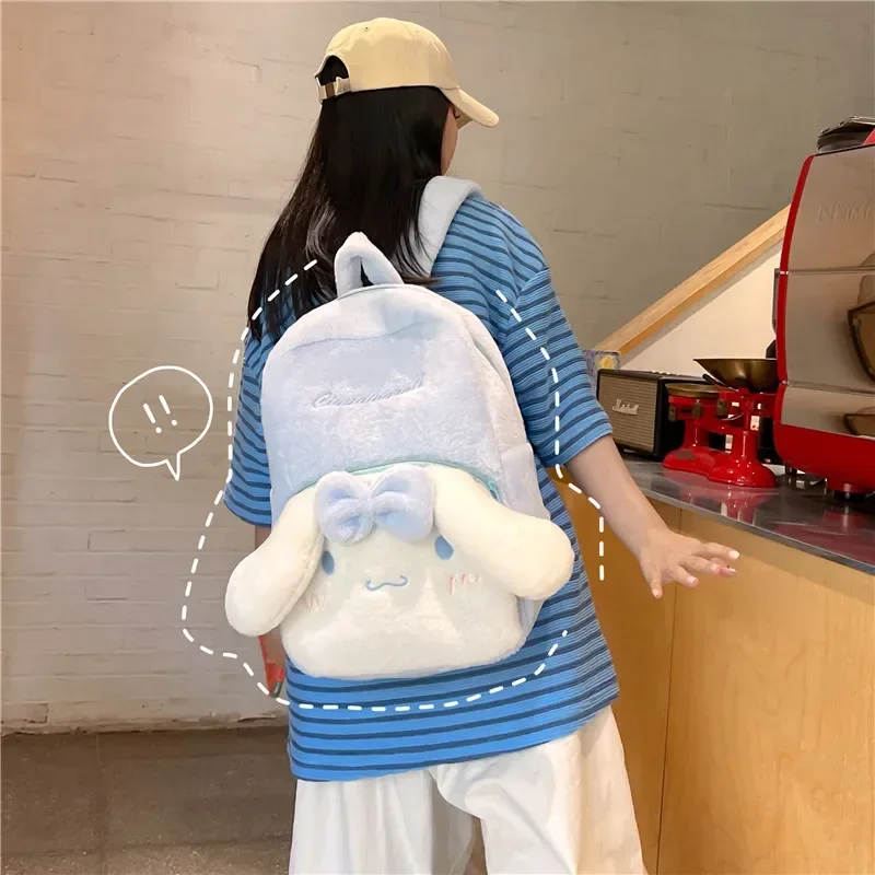 Sanrio-Mochila De estudiante myMelody con corazón para niña, Bolsa Escolar de felpa, Cinnamoroll, 2023