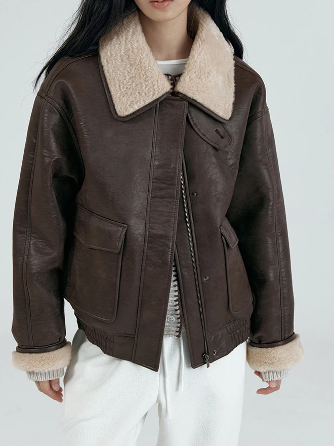 Thiened Fce gefüttert Retro Chic Motorrad Jaet Damen Hong Kong SLE PU Ledermantel Wärme Kragen Design Winter Außen...