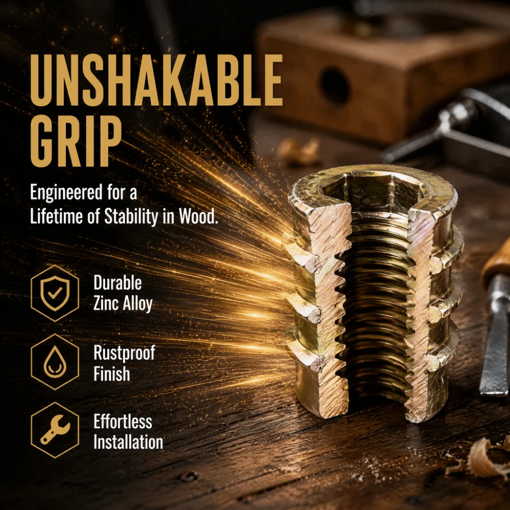 50pcs Sturdy Hex Drive Threaded Insert Nuts Industrial Use Furniture Screw Nut Hex Drive Nuts For Wood Insert