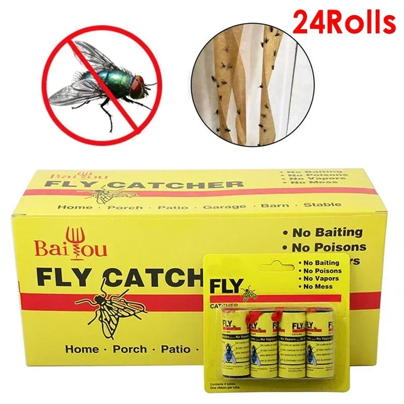 24 Rolls Sticky Fly Paper Home Room Fly Glue Eliminate Flies Insect Bug Glue Paper Catcher Trap Flying Bugs Insects Traps