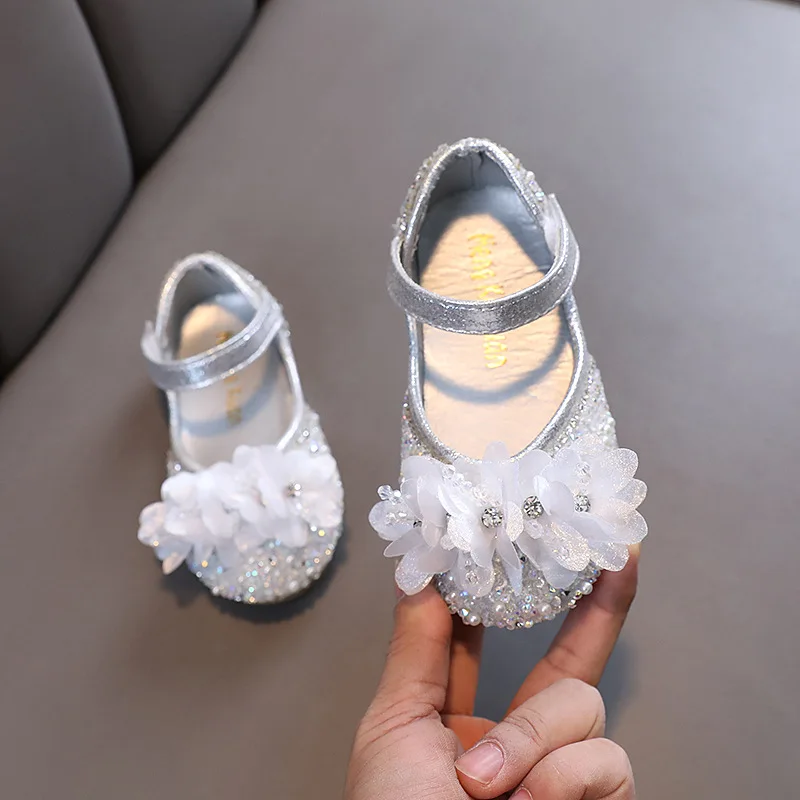 Children Rhinestone Bowknot Leather Shoes Girls Princess Sweet Wedding Party Shoes Kids Soft Comfortable Flats Shoes J192