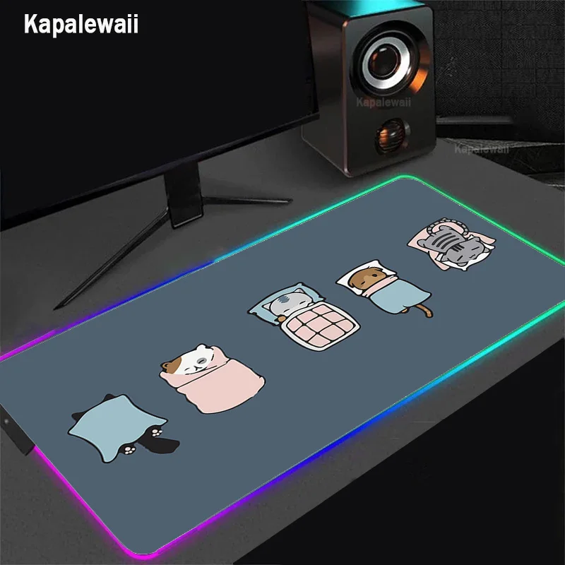 

Kawaii Cat RGB Mouse Pad PC Gamer Computer Carpet Laptop Keyboard Mouse Mat Large Keyobard Gaming Accessories Mousepad XXL 90x40