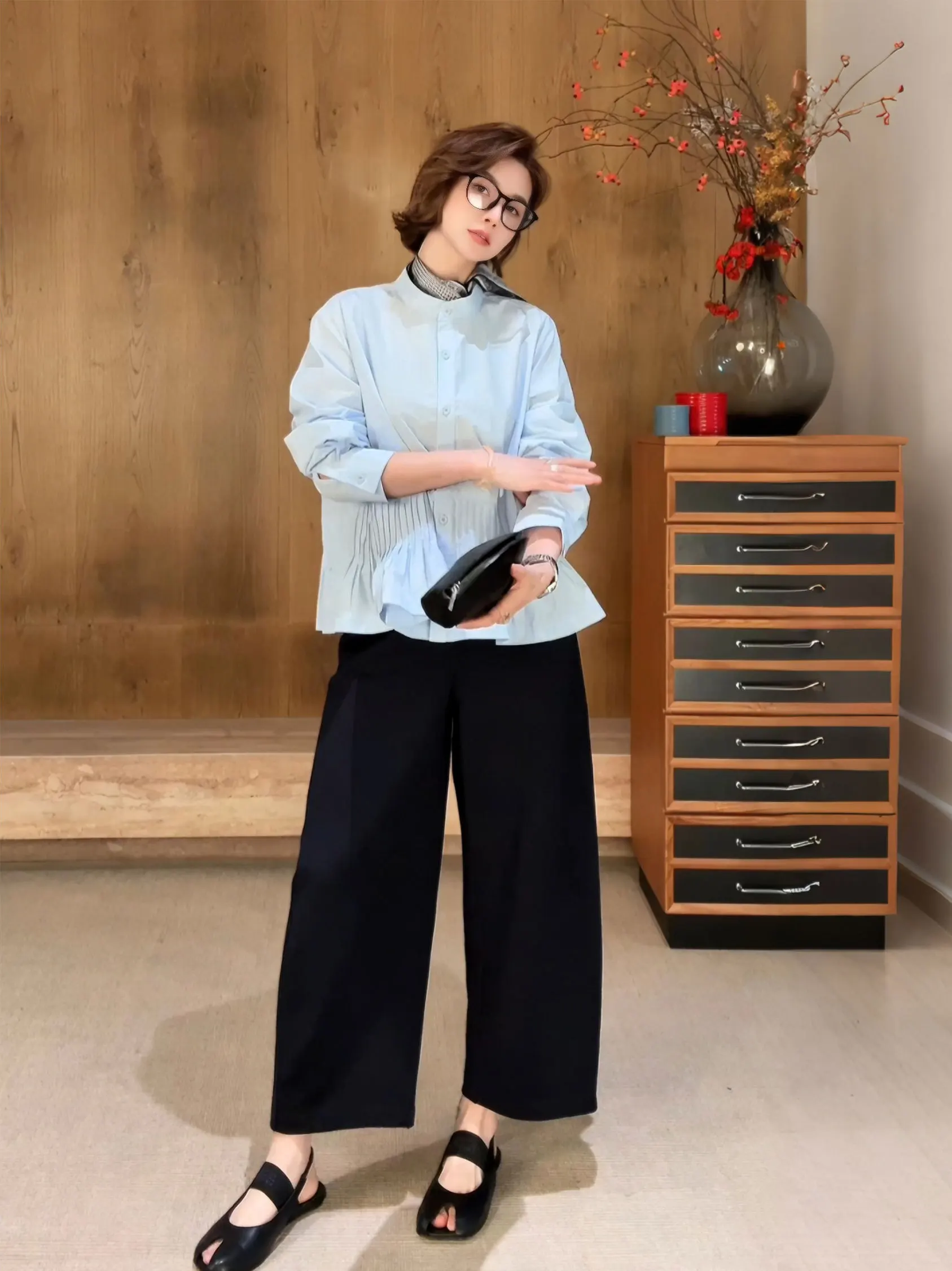 

Casual Elastic Waist Bend Knife Pants Spring New Style Versatile Design Ladies Straight Leg Trousers Comfortable Fit Workwear