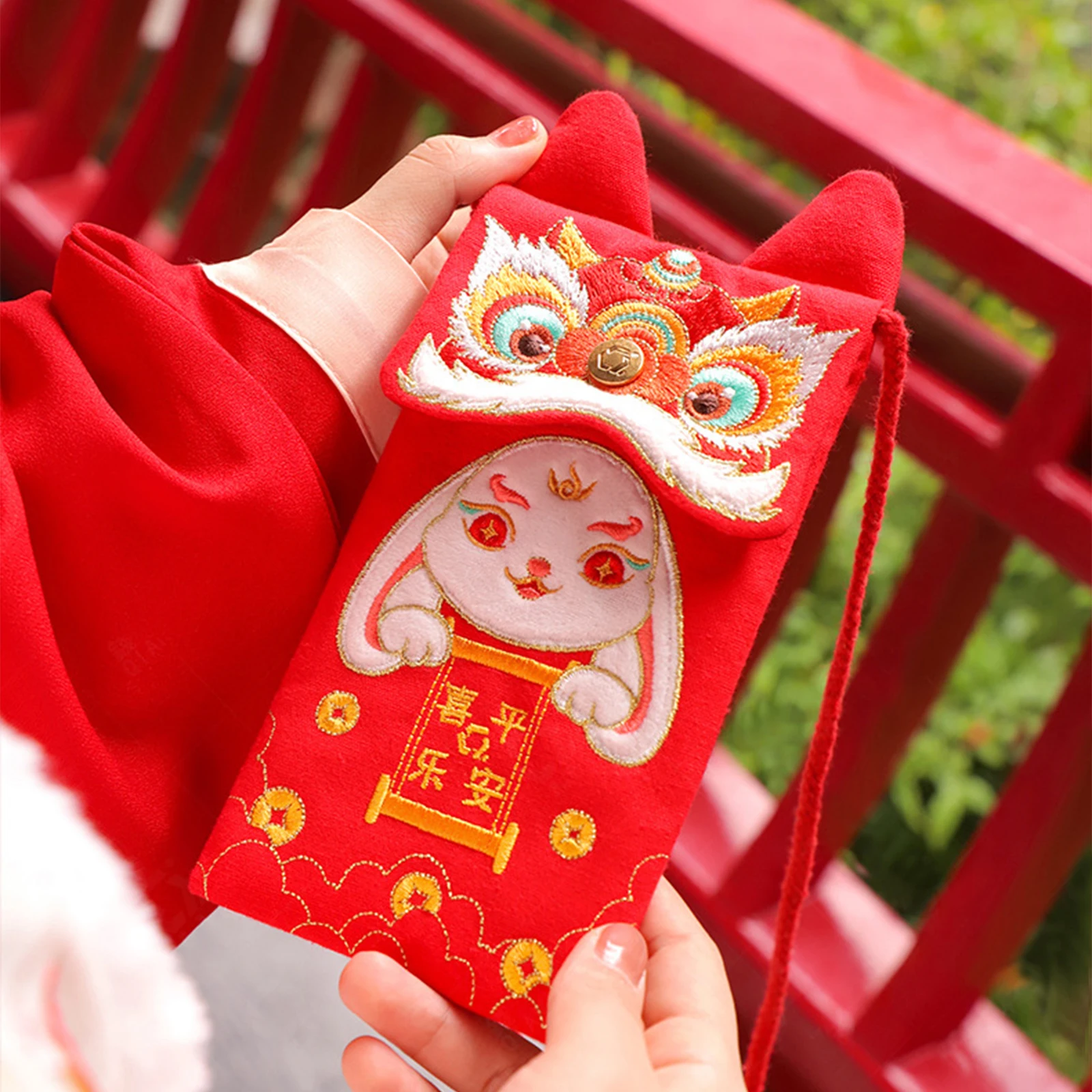 Year Of The Rabbit Cartoon Embroidery Red Envelope Childrens Gift Money Packing Bag Diagonal Bags 2023 Chinese Spring Festival