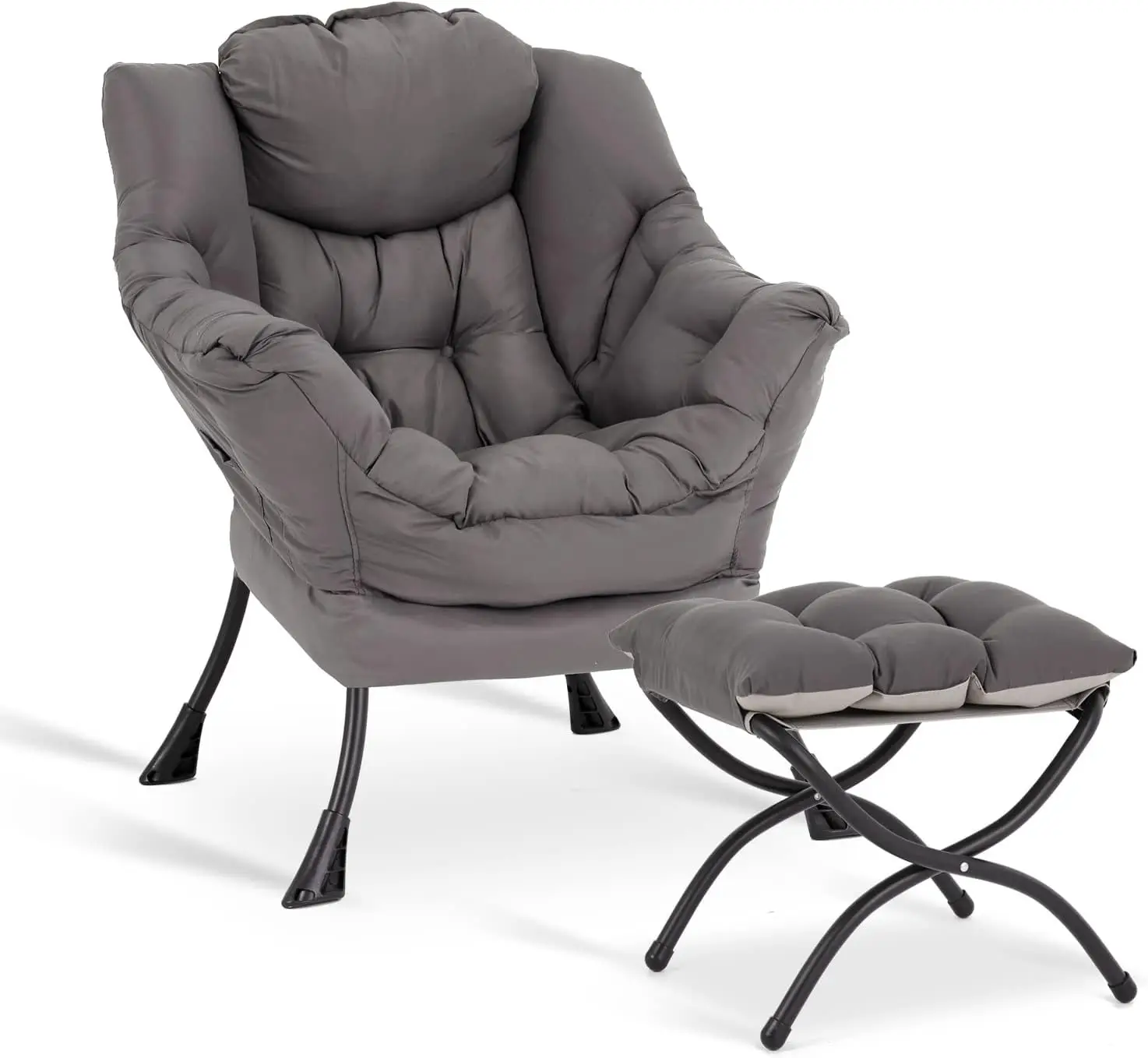 

Modern Lazy Chair with Ottoman, Upholstered Armchair, Dark Grey, Reading Chair for Living Room, Bedroom, Small Space