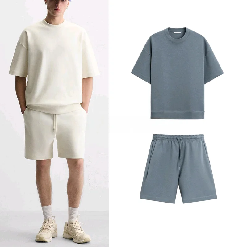 

Spring Summer New Men's Loose Double-sided Fabric Texture ort-sved Hoodie Casual orts Polyester Fiber Youth Faion