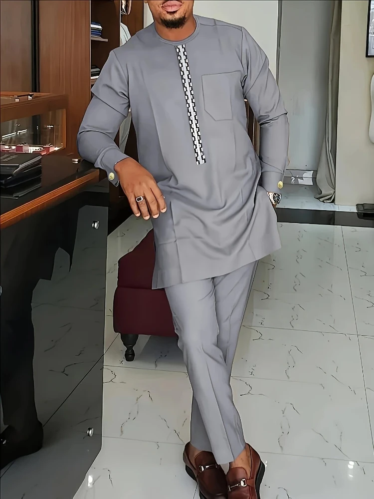 

Мужской повседневный комплект из двух предметов с длинными рукавами: топ средней длины и брюки