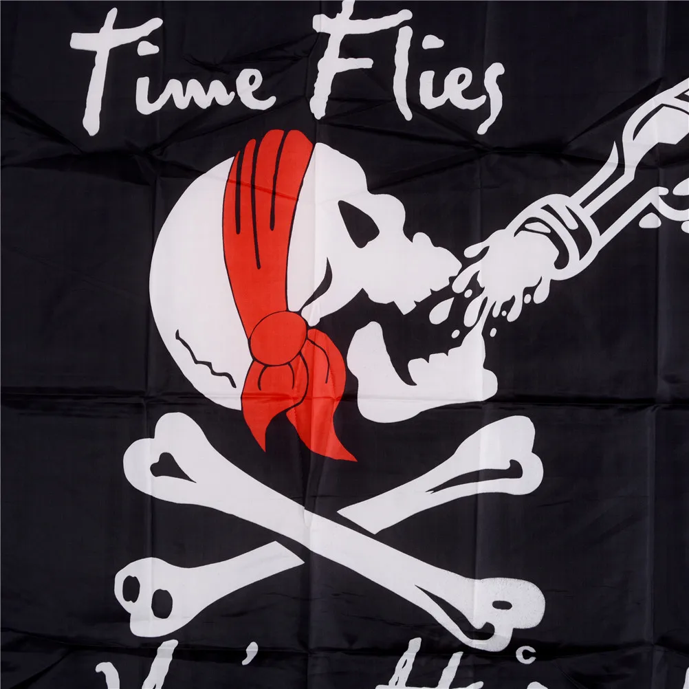 1Pcs Printed On Both Sides 90*150cm Fashion Skull Jolly Roger Pirate Flags The Time Flies Halloween Decor Gift