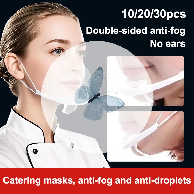 10/20/30 pièces réutilisable Transparent Anti-buée masque couverture en plastique ouvert visage garde Restaurant école en plastique Anti-salive bouche bouclier