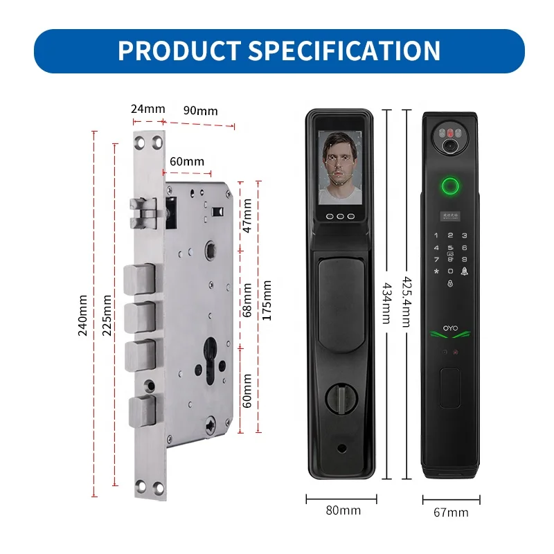 OYO Security Israel Mortise Tuya Smart Door Lock Fingerprint Keyless WiFi Camera Face Recognition Digital Electronic Door Lock