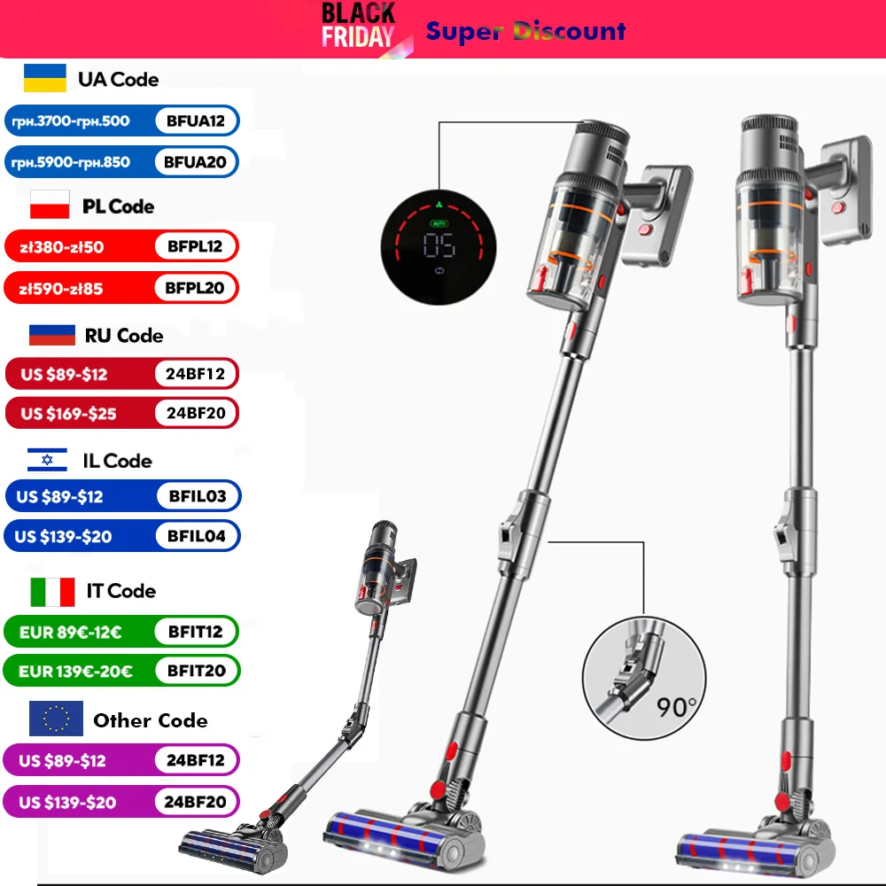 S16 Handheld Vacuum Cleaner 35kPa 450W Suction Power 6 in 1 LED Display Cordless Vacuum Cleaner Handheld Sweeper Machine 