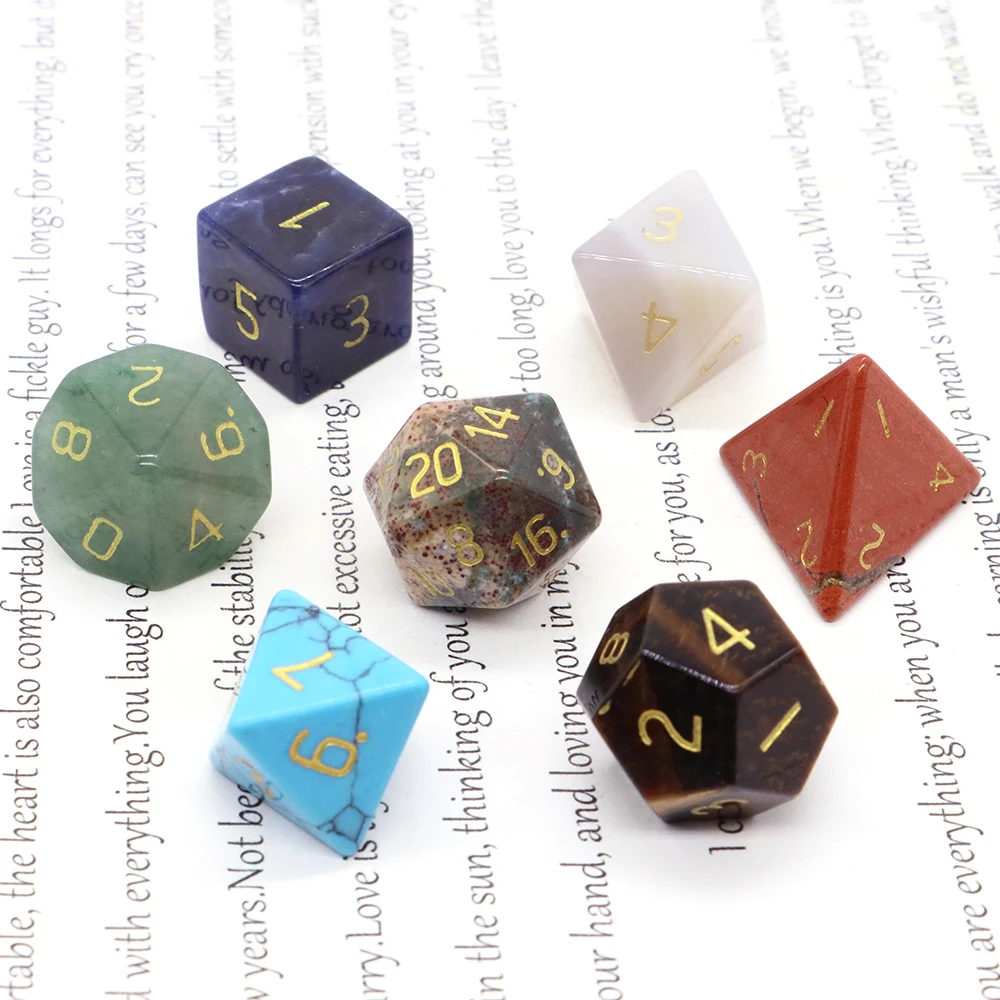 Natural Stones Hand Carved Polyhedral Dice Sets Healing Crystal Dungeon and Dragons Table Board Roll Playing Games Craft Gift