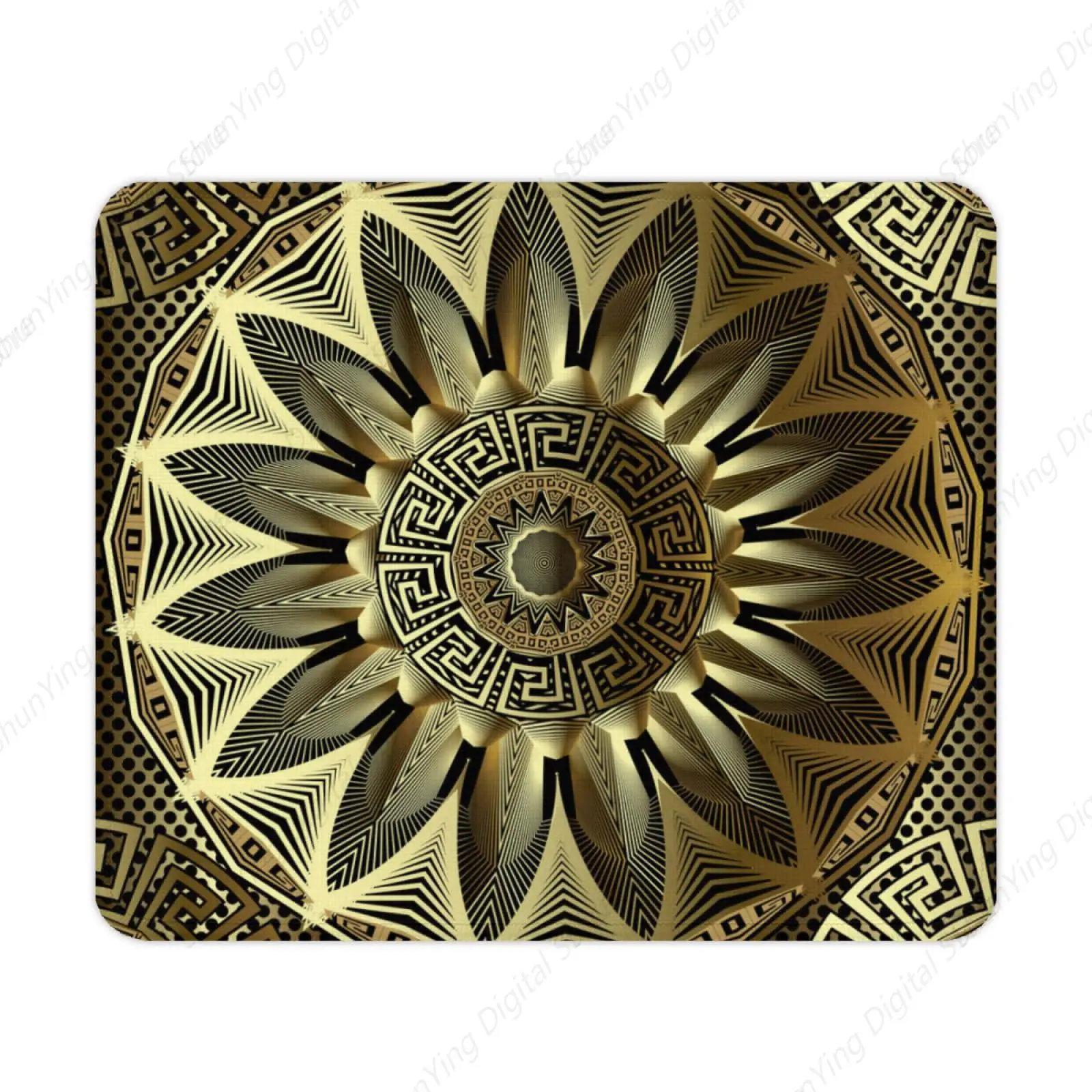 Computer Game Mouse Pad Gold Modern Greek Key Geometric Mandala Mouse Pad Square Rubber Mouse Pad 18*22cm