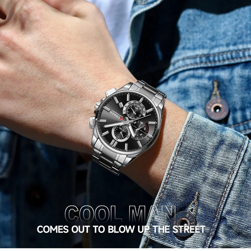 CURREN 8475 Men six-hand Quartz multifunctional watch waterproof large dial men's watch Stainless Steel Bracelet casual fashion view 5