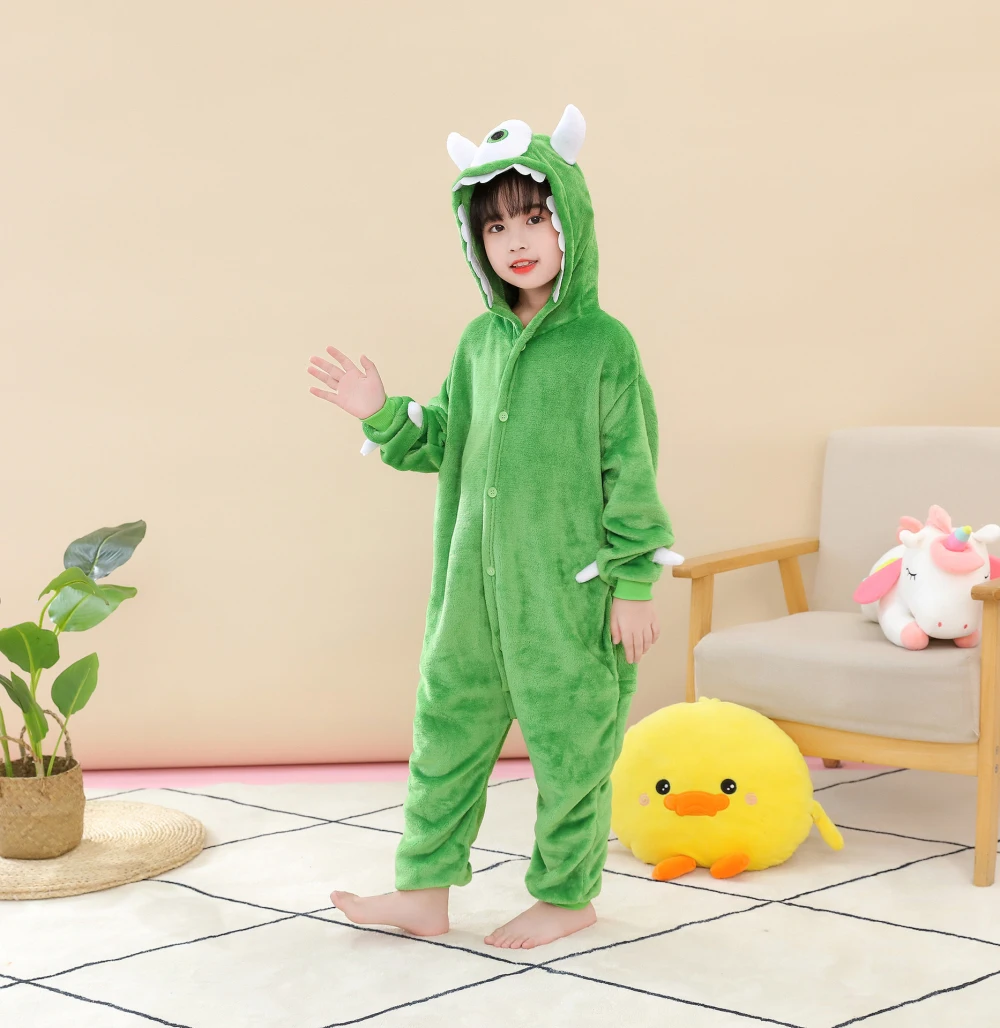 Livan Monster Kigurumi Jumpsuit pour enfants, Onesies pour enfants, Pyjamas, Costume Cosplay, Vêtements pour Halloween, Carnaval, Mike and Cuts