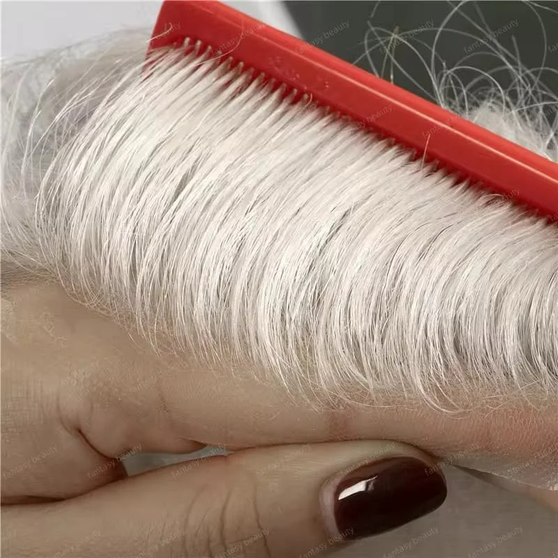

80%-90%Density Ultra-Thin Skin 0.02mm Toupee For Men European Human Hair 60RY white Male Wig Prosthesis Hair System For Men