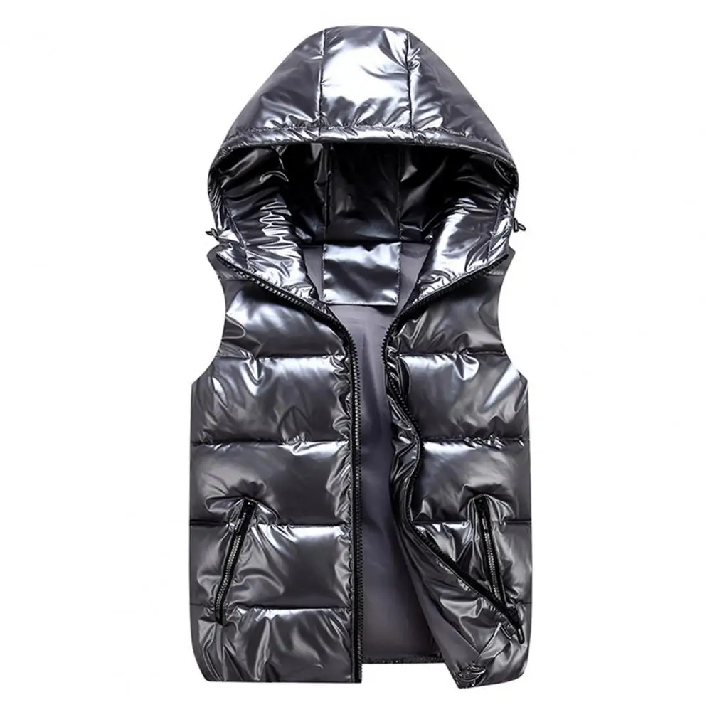 Man/woman/ child Vest Winter Hooded Glossy Cotton Vest Casual Waistcoat Men's Sleeveless Jacket Warm Overcoats Hat New