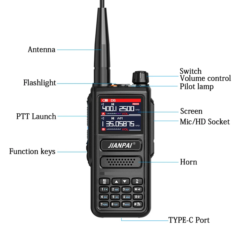 Радиостанция JIANPAI 8810, полночастотная, IP67, с поддержкой зарядки, FM-радио, SOS, AM, MDC1200