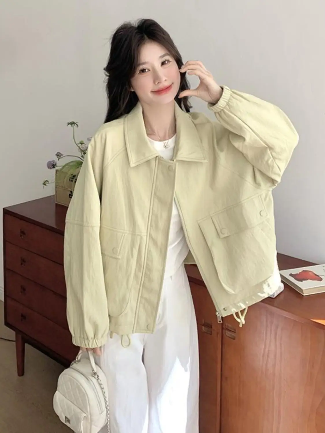 

Женские куртки Элегантный вельветовый лоскутный винтажный модный стиль Верхняя одежда на пуговицах с передним карманом Чистый простой базовый женский длинный