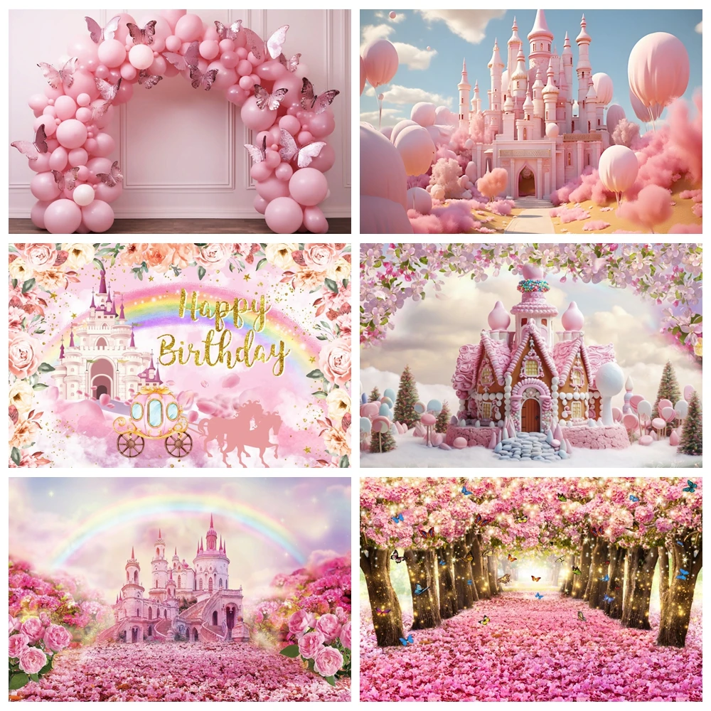 

Princess Castle Backdrop for Photography Custom Candy House Balloon Girl Baby Shower Birthday Background Decor Photo Studio Prop