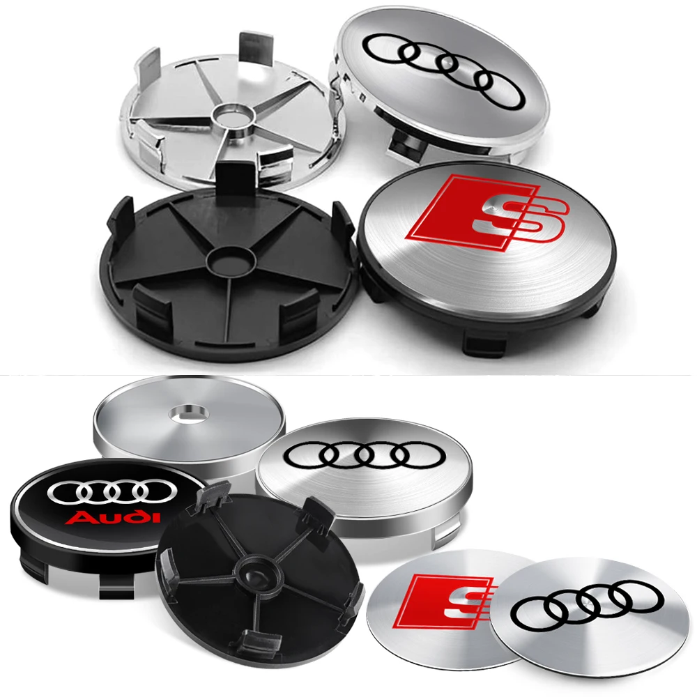 56/60/63/65/68mm 4PCS Car Wheel Hub Caps Emblem Badge Stickers Decoration for Audi Sline A1 A2 A3 A4 A4L P 8V 8L RS RS3 RS4 RS5