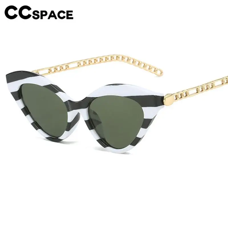 57283 Triangle Cat Eye Sunglasses Women Luxury Metal Chain Sunshade Mirror Trend Hollow Out Protection Eyeglass Uv400