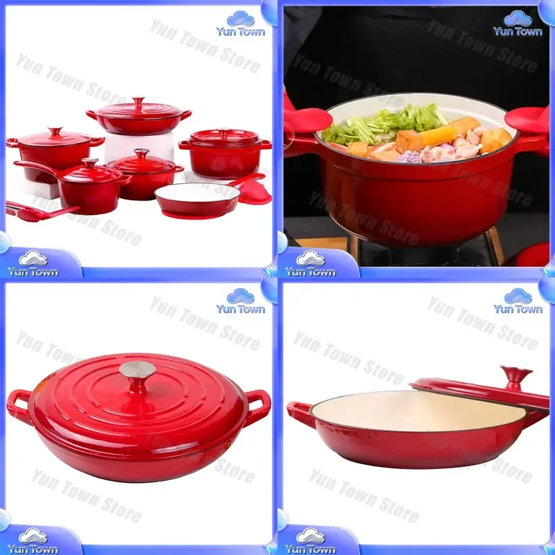 for Kitchen Customizable Enameled Dutch Oven Cast Iron Cookware Casserole Pot Soup Stock Pot Set for Home Cooking Baking