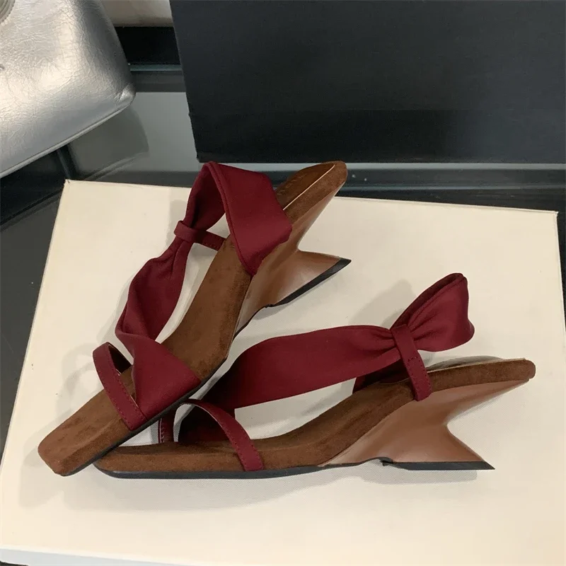 

Aneikeh 2025 Summer Wedges Style Heel Coarse Heel Shoes Cross Belt Hollow High Heel Sandals for Women Party Dress Sandales