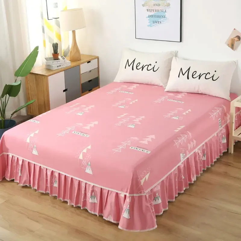 

Floral Bed Flat Sheets Four Seasons Polyester Bedspread Dust-proof Household Soft Bedding Bedcloth Princess Single Double Sheet