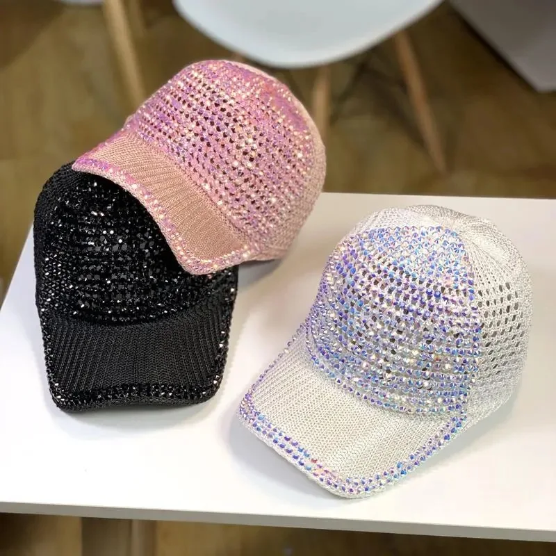 Hollow Out Breathable Shiny Diamond Baseball Cap Noble Women Leisure Visors Hat Snap Back Gorras Summer Unisex Hip Hop Sun Hat