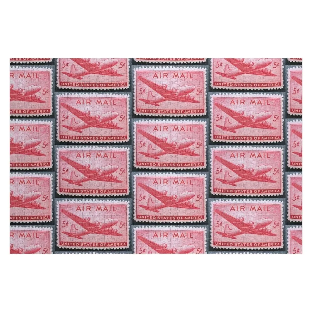 

Air Mail Plane Vintage Postage Stamp Jigsaw Puzzle Wood Photo Personalized Customized Gifts For Kids Puzzle