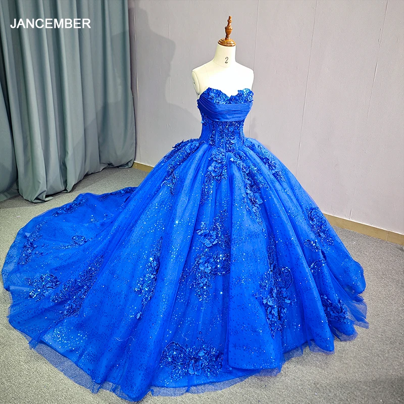 Charming Crystals Quinceanera Dress Ball Gown Strapless Lace Up Appliques Corest Party Dress Customized vestidos de quinceañera