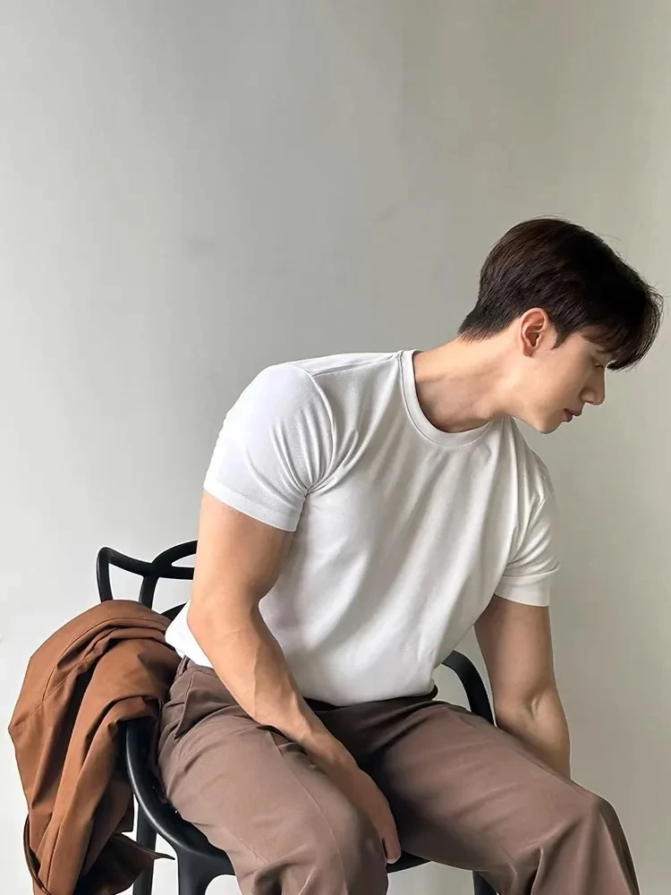 Korean Cotton T-shirt Men's Summer Fitness Shows Muscle Slim Fit Inside Cleanfit Short-sleeved Gym Sports Men's T-shirt